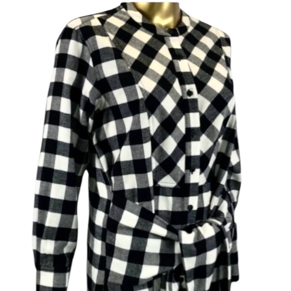 Derek Lam 10 Crosby Shirt Dress, Buffalo Plaid Flannel Cotton, Sz 8, Black White - Picture 2 of 15